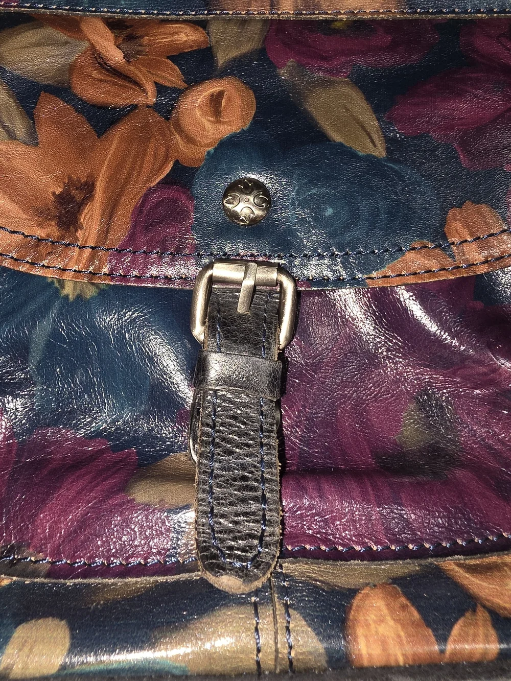 Patricia Nash Hand-Painted Floral Leather Shoulder Bag - Purple & Brown & Black